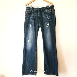 Rerock for Express Studded Back Flap Distressed Bootcut Jeans 12 Y2K Revival